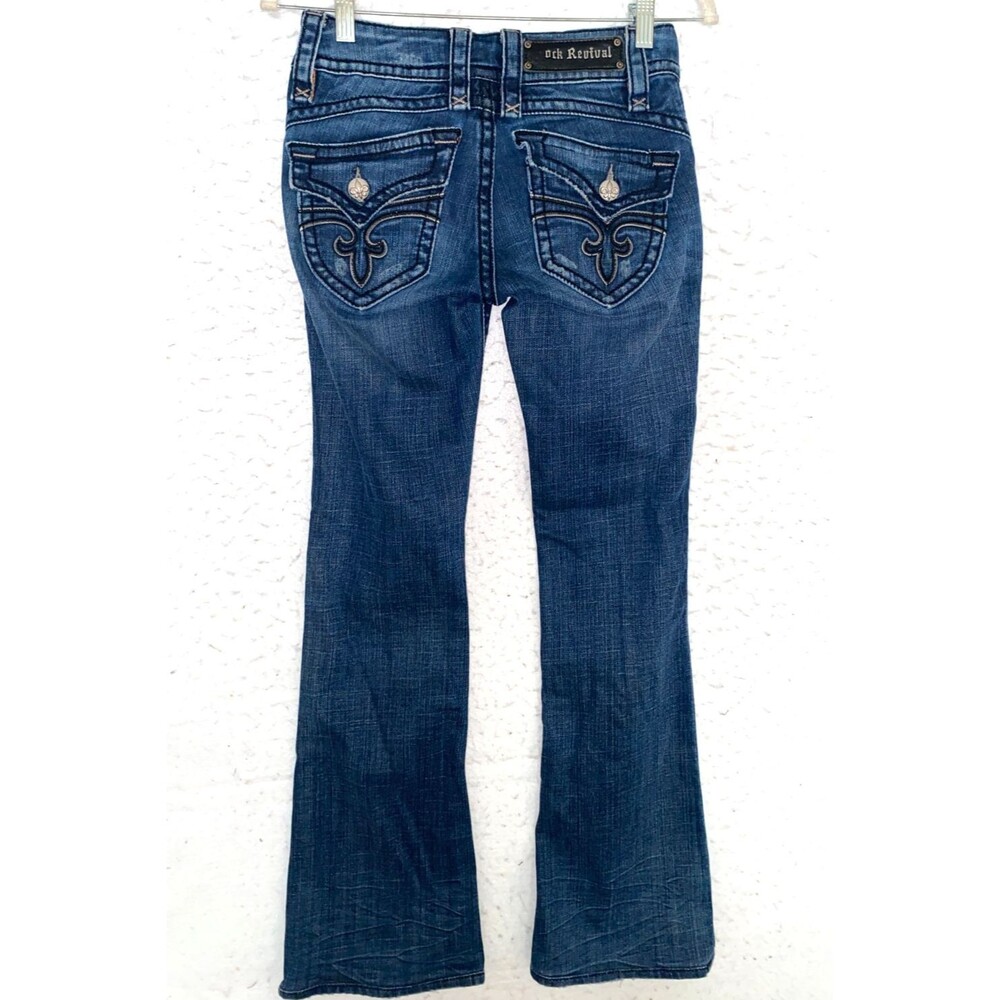 Rock Revival Stephanie Boot Flap Pockets Jeans Women’s 26 Dark Blue Embellished